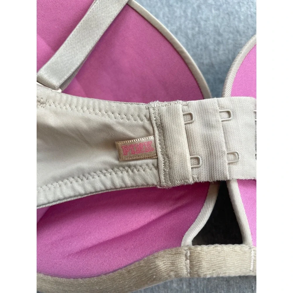Victorias Secret PINK Bra Womens 32DD Beige Wear Everywhere Super Push Up